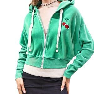 Relaxx Green Zip Up Cherry Embroidered Hoodie Size S